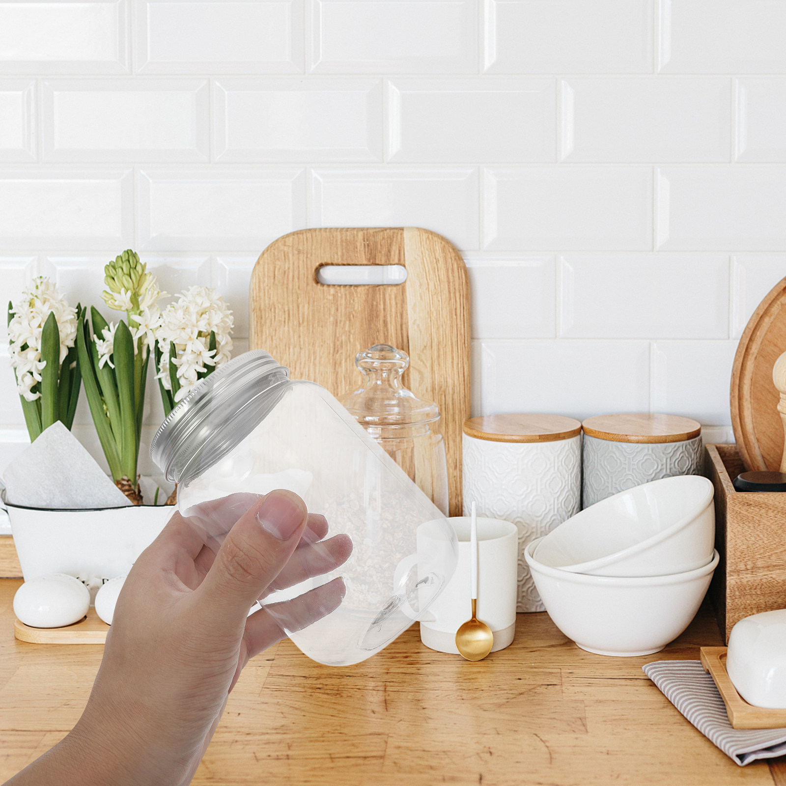 Food Storage Jars Airtight - 4Pcs Stoples Plastik Transparan dengan Tutup