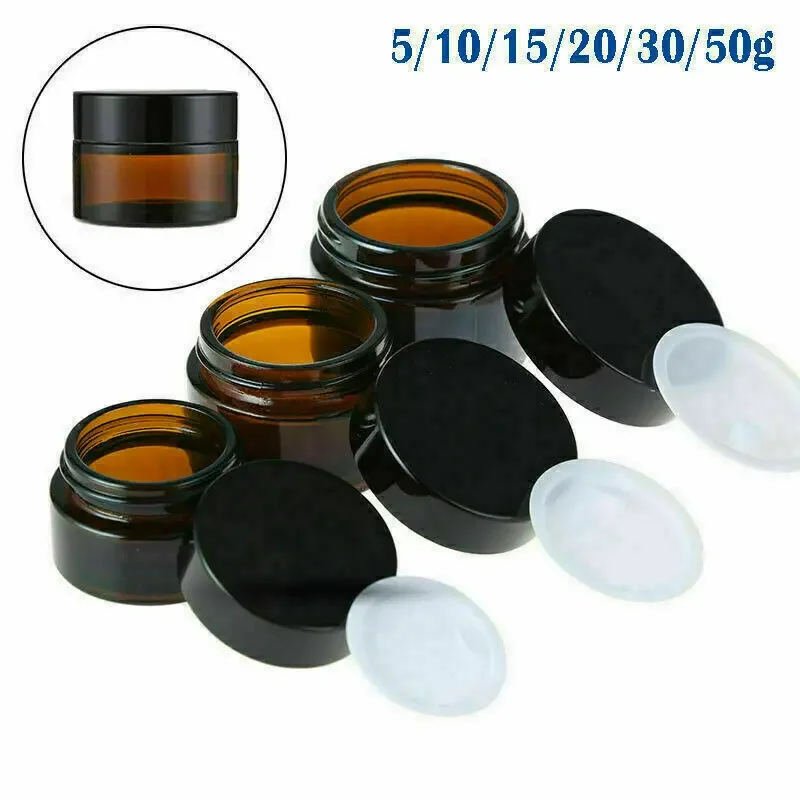 Food Storage Glass Set - 2 Buah 5Ml/10Ml/15Ml/20Ml/30Ml/50Ml Kaca Amber Kosmetik