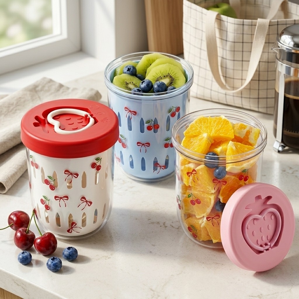 Food Storage Yogurt - Kotak Salad Plastik dengan Tutup Saringan,